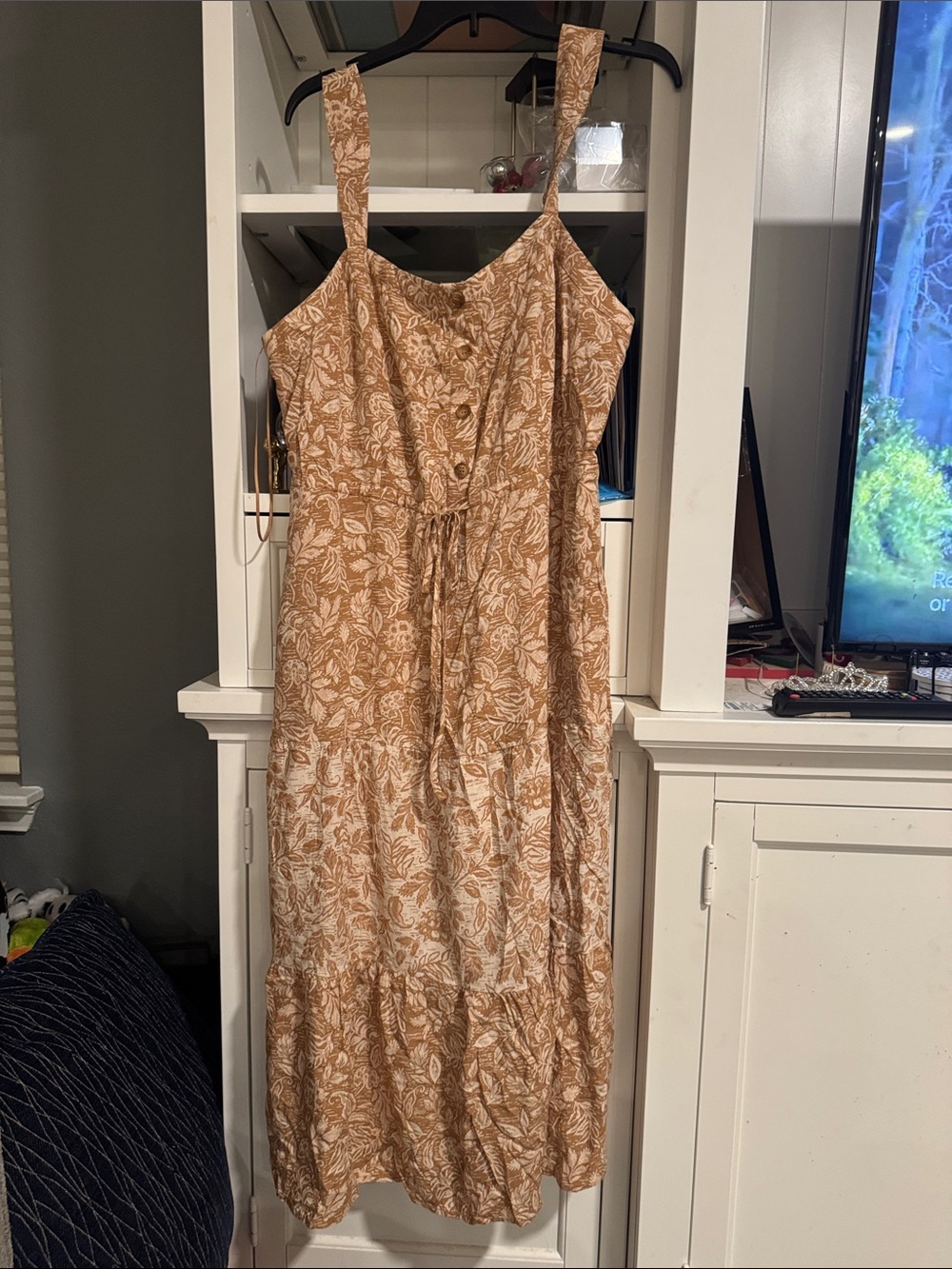 Lucky Brand Tan Floral Tiered Midi Sun Dress - NWT